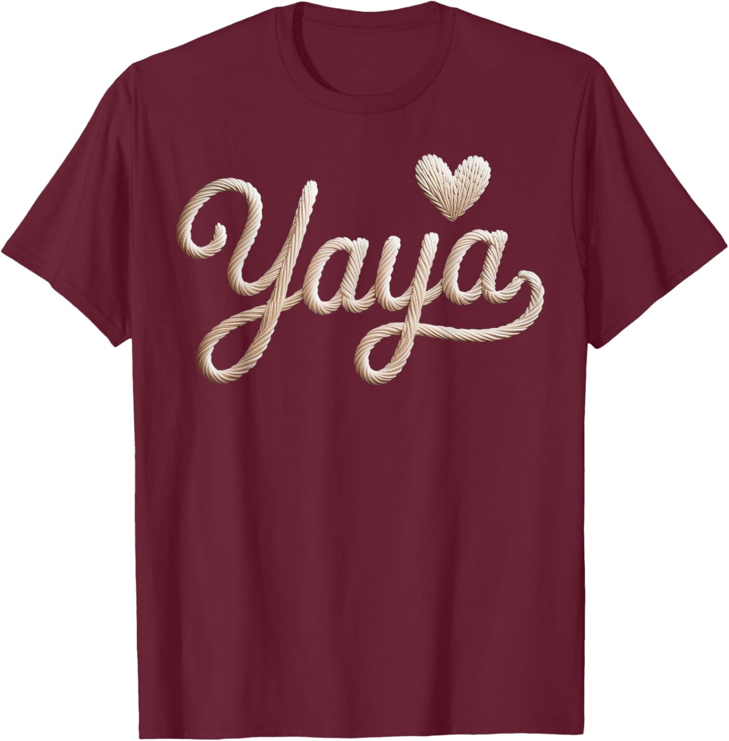 Embroidered Style Yaya Gift Grandma Heart T-Shirt - T-Shirt | Maroon