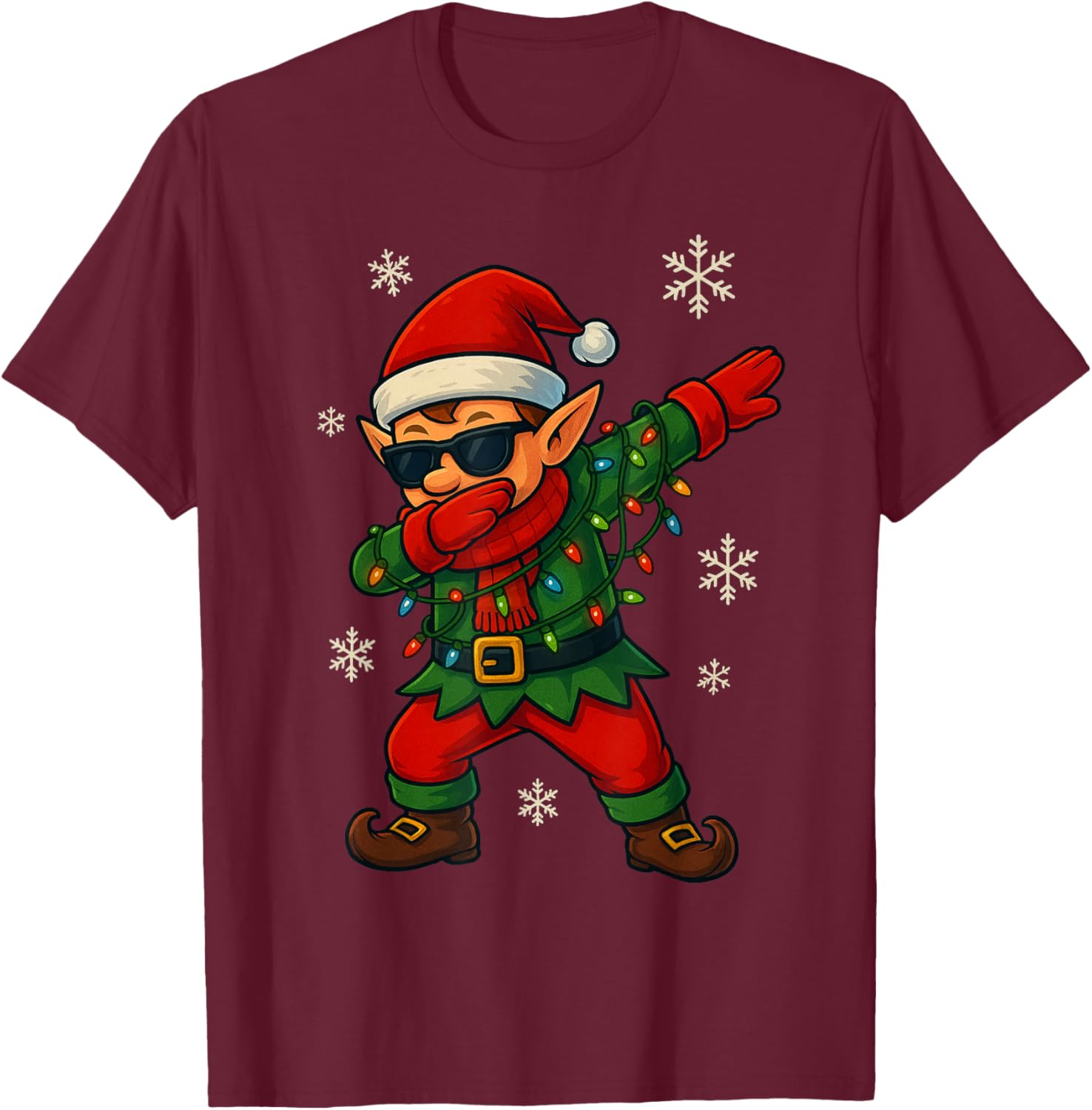 Dabbing Elf Christmas Light Xmas Squad Boys Kids Toddler T-Shirt - T-Shirt | Maroon