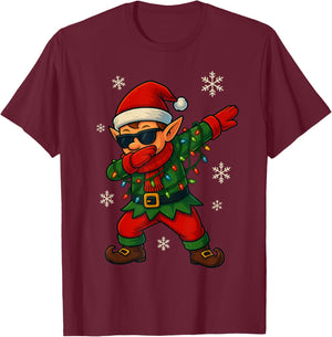 Dabbing Elf Christmas Light Xmas Squad Boys Kids Toddler T-Shirt - T-Shirt | Maroon