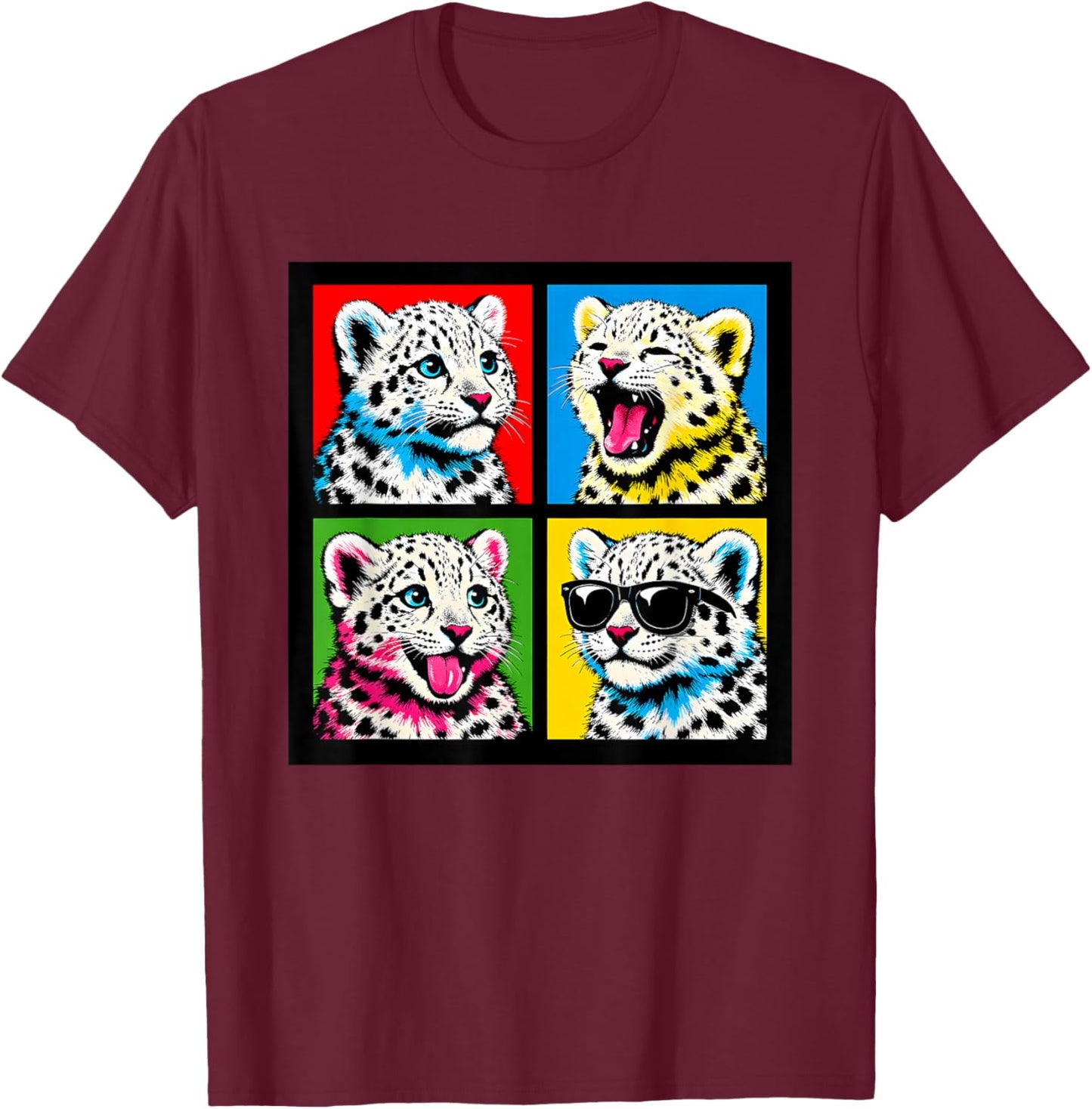 Vintage Snow Leopard Funny Boys Girls Costume Art Plush Meme T-Shirt - T-Shirt | Maroon