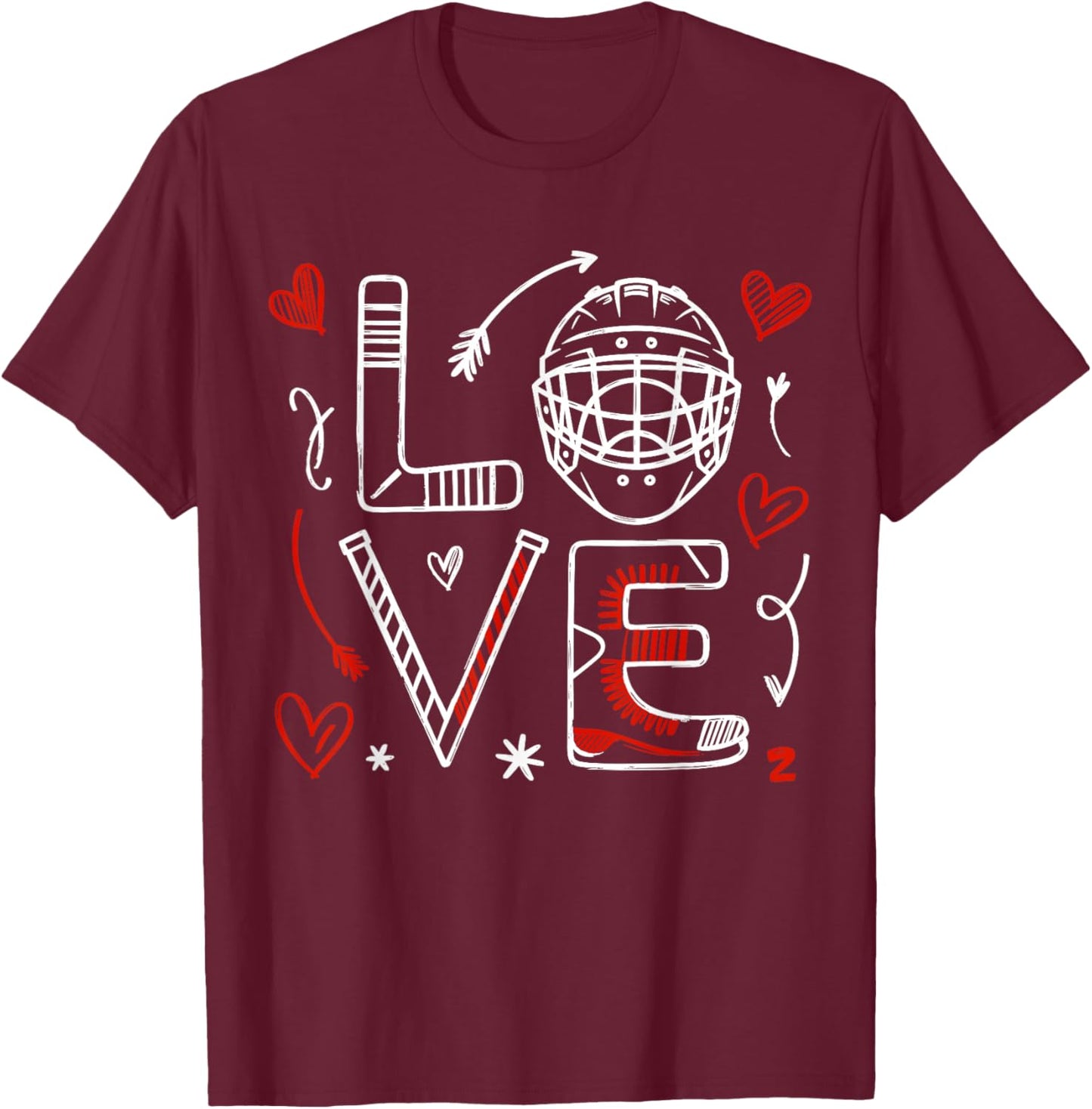 Valentine's Day Love Ice Hokey Item for Hockey Lovers Player T-Shirt - T-Shirt | Maroon