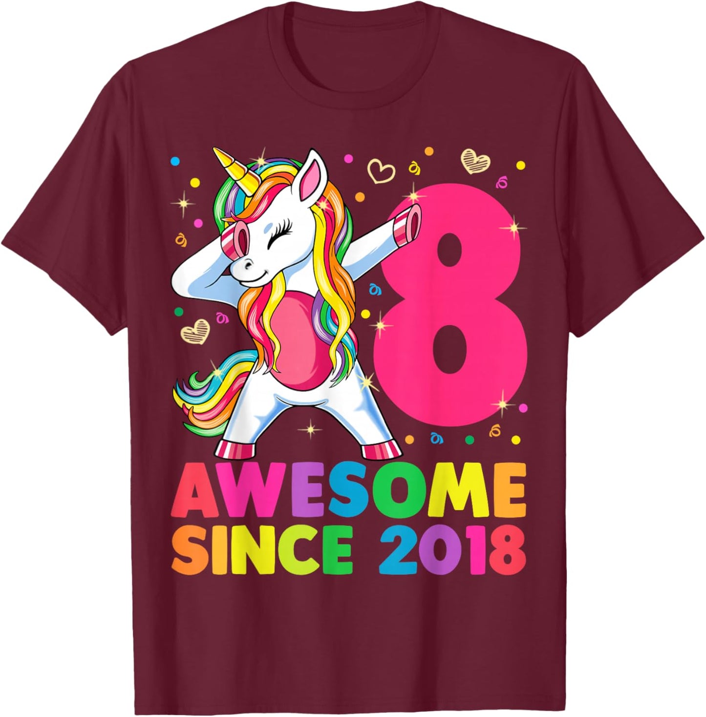 8 Years Old Unicorn Dabbing 8th Birthday Girl Unicorn Party T-Shirt - T-Shirt | Maroon