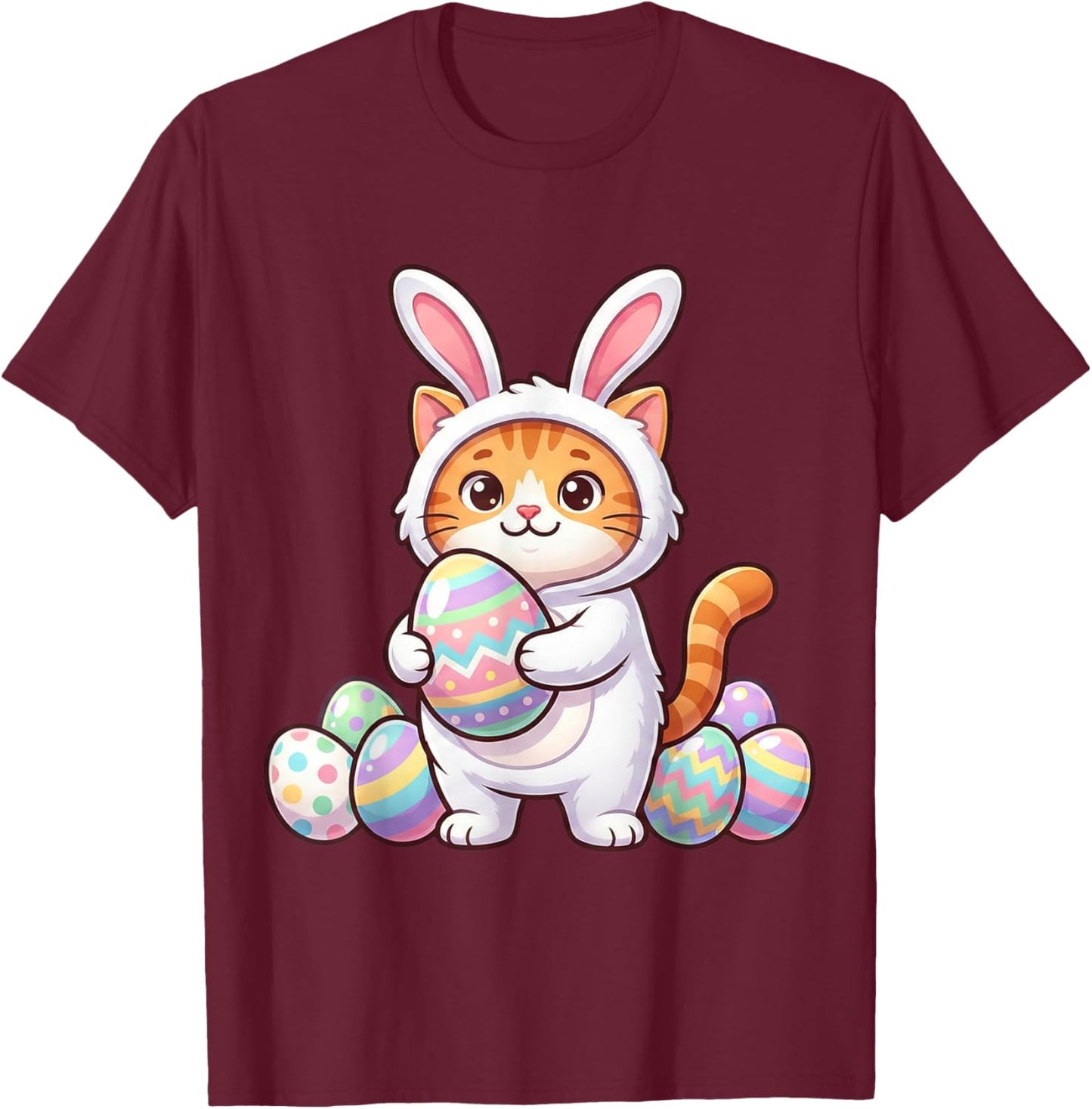 Cute Cat in Bunny Costume Easter Egg Hunt Orange Tabby T-Shirt - T-Shirt | Maroon