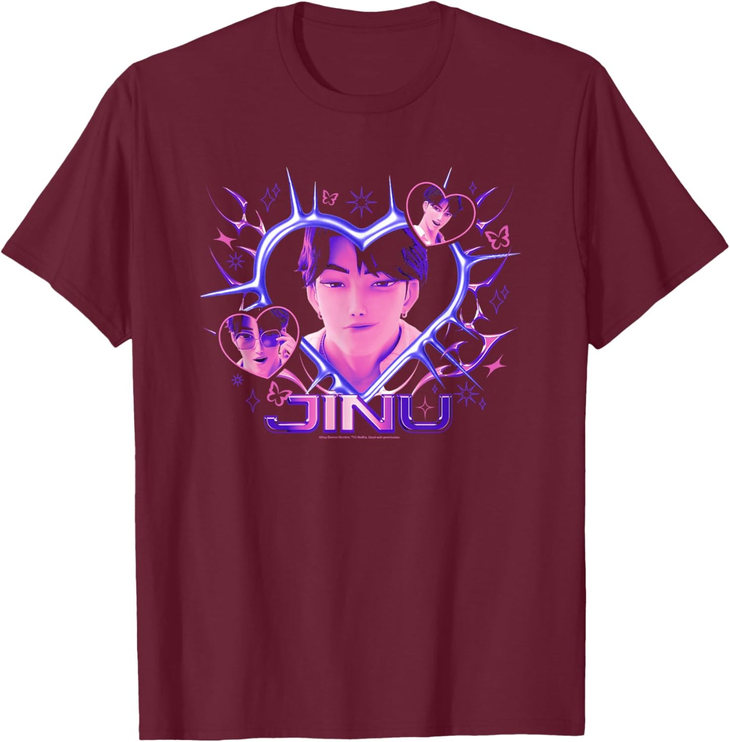 Kpop Demon Hunters Halloween Jinu Y2k Heart Shape Portrait T-Shirt - T-Shirt | Maroon