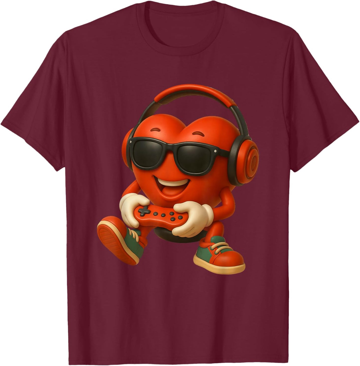 Valentines Day Heart Gamer Video Gaming Boys Men Kids T-Shirt - T-Shirt | Maroon