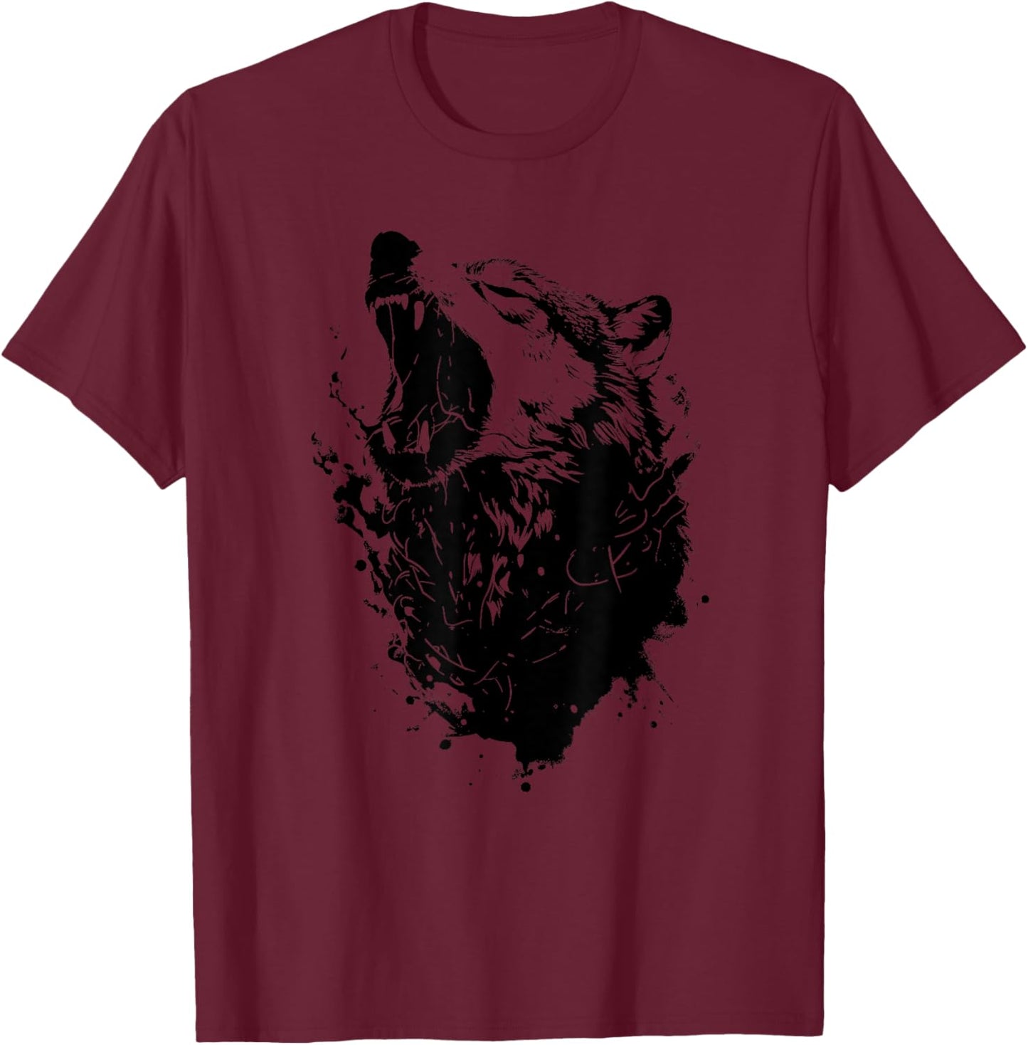 Roaring Wolf Amazing Animal Graphic Wolf T-Shirt - T-Shirt | Maroon