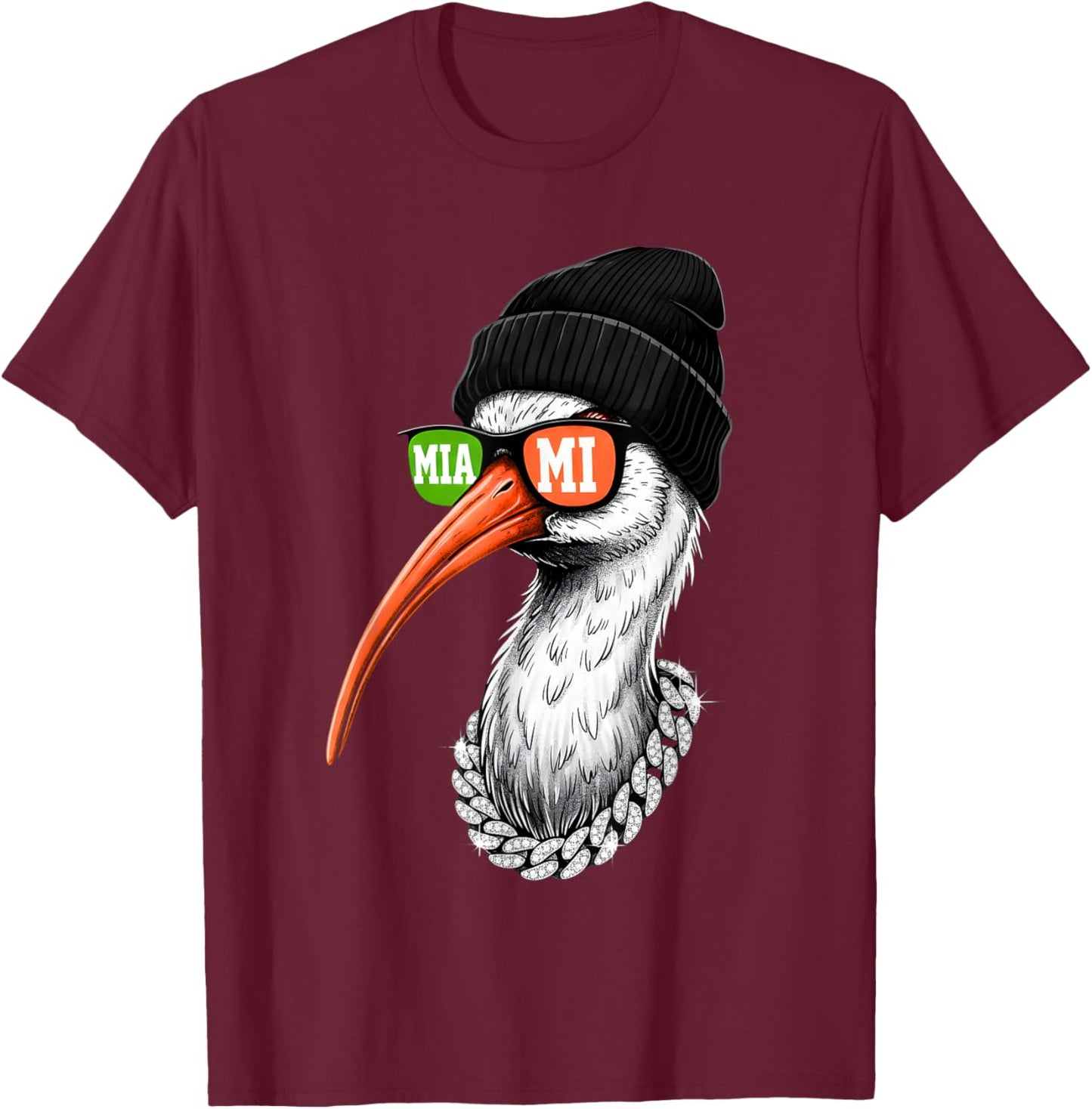 Miami Ibis Beanie, Bling Split-Lens Sunglasses T-Shirt - T-Shirt | Maroon