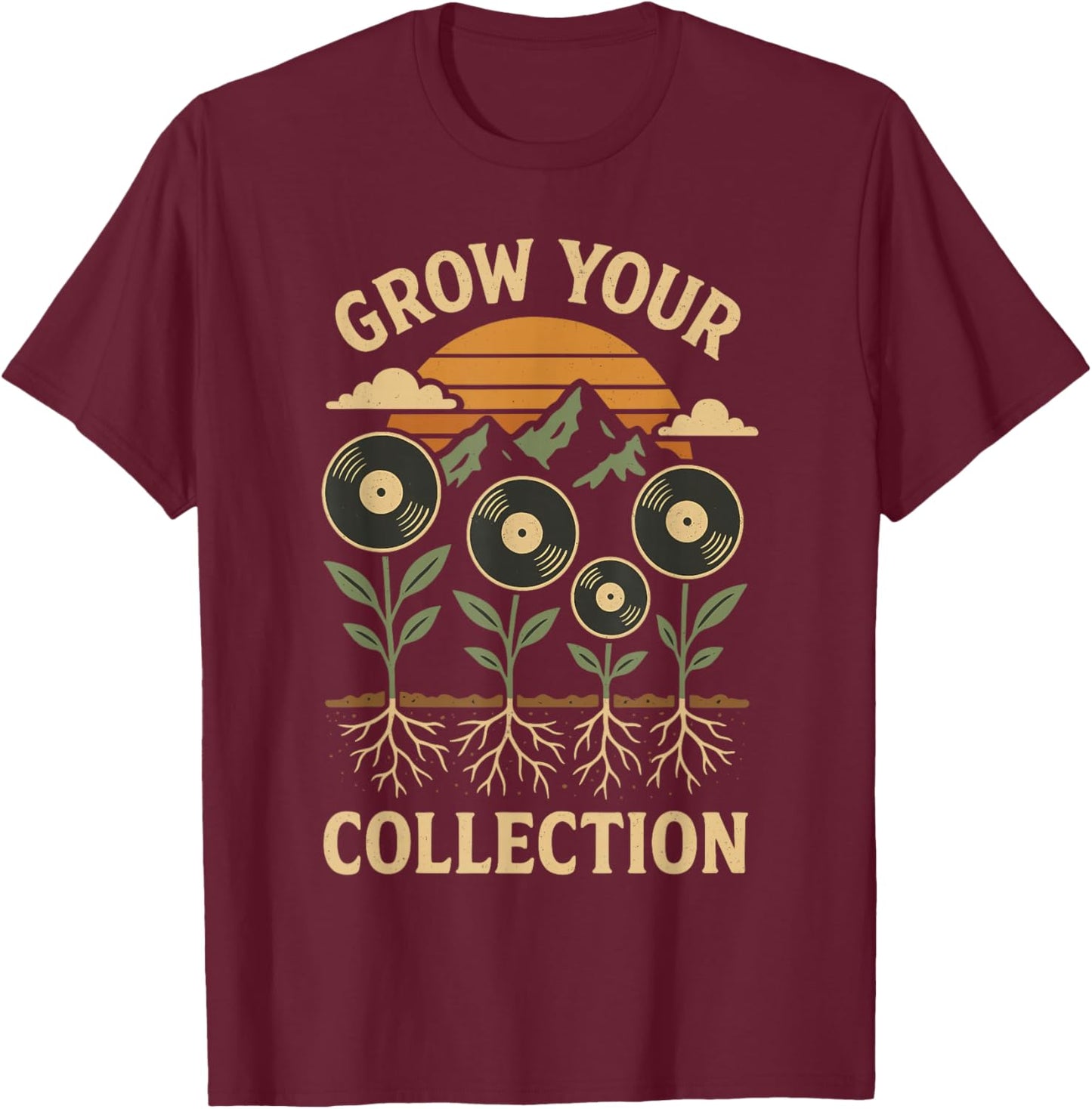 Funny Vinyl Flower Music Collector Retro Vinyl Record Pun T-Shirt - T-Shirt | Maroon