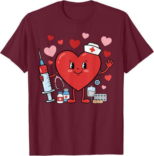 Valentines Day Nursing Nurse CNA Medical ER ICU T-Shirt - T-Shirt | Maroon