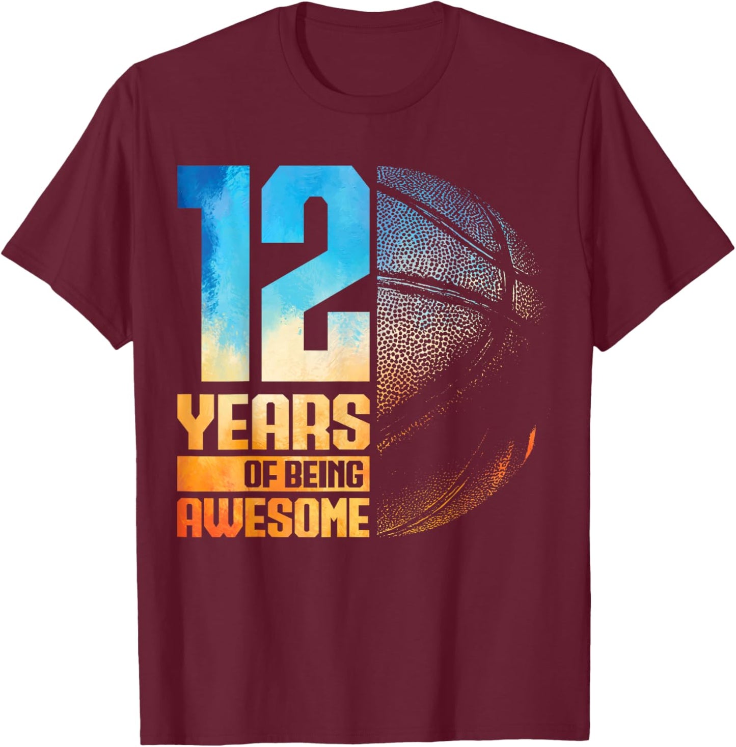 12th Birthday Boys Basketball Player Basketball 12 Years Old T-Shirt - T-Shirt | Maroon