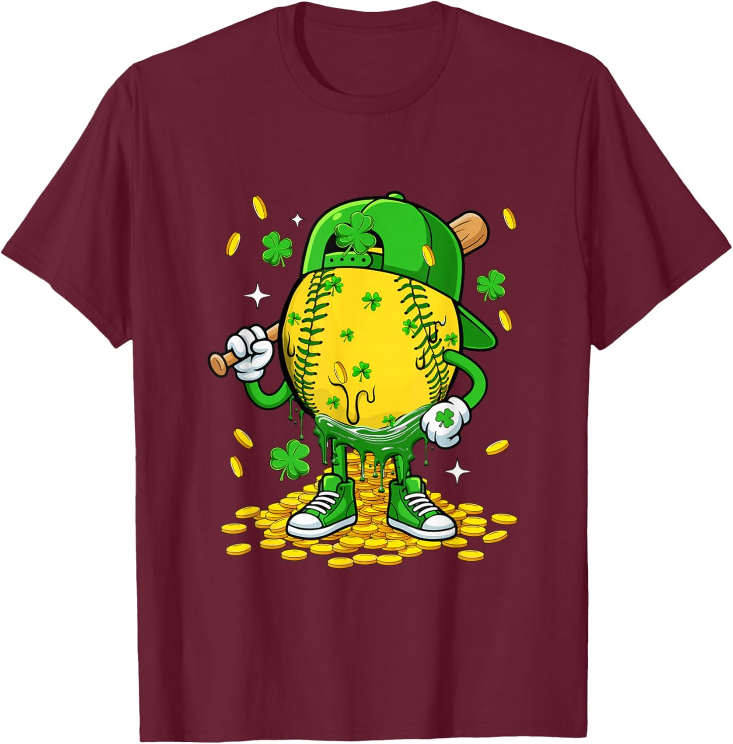 Softball Ball St. Patrick's Day Player Funny Costume Dripped T-Shirt - T-Shirt | Maroon