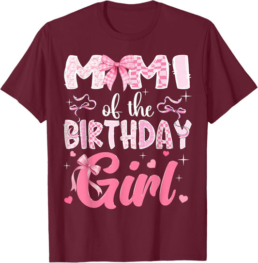 Mimi of The Birthday Girl Pink Coquette Bow Family T-Shirt - T-Shirt | Maroon
