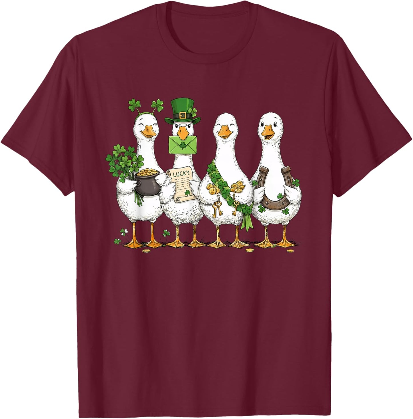 St Patrick's Day Goose Lucky Shamrock Silly Saint Patrick's T-Shirt - T-Shirt | Maroon