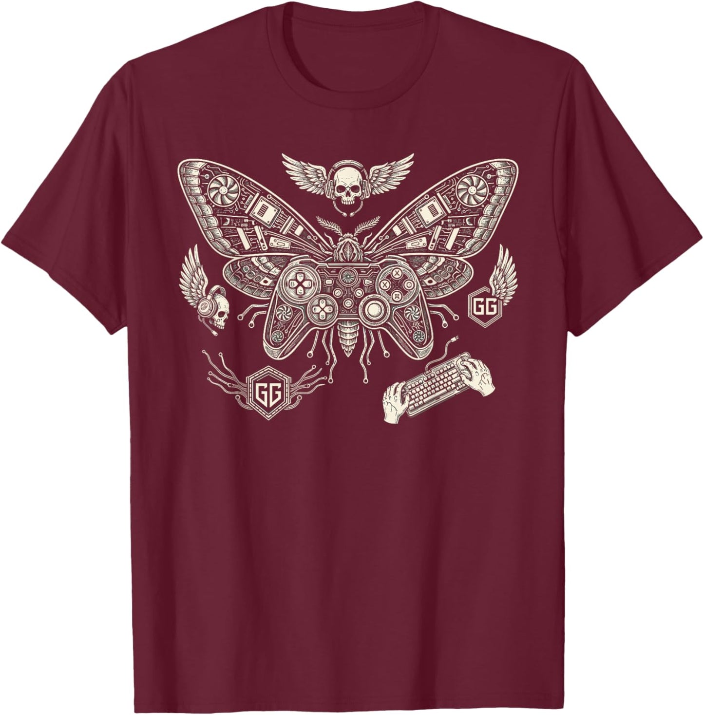 Gamer Enthusiast Cybernetic Controller Computer Gaming T-Shirt - T-Shirt | Maroon