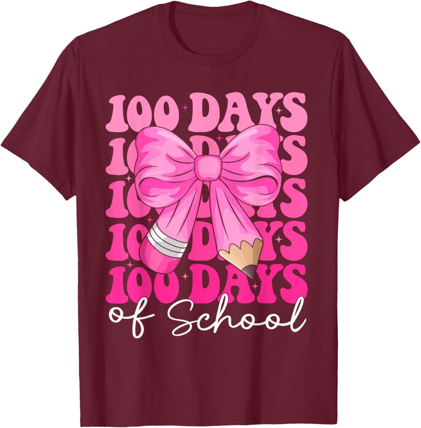100 Days of School Teacher Girls Kids 100th Day of School T-Shirt - T-Shirt | Maroon