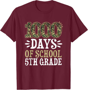 1000 Days of School Camouflage Teacher Student 5th Grade T-Shirt - T-Shirt | Maroon