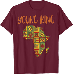 Black History Young King Africa Map African Boys Kids Men T-Shirt - T-Shirt | Maroon