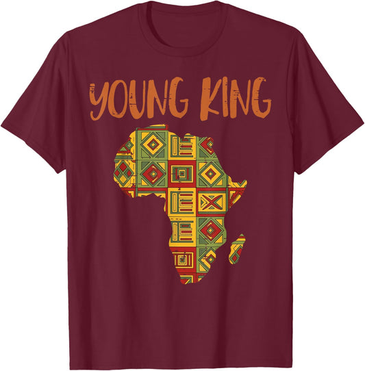 Black History Young King Africa Map African Boys Kids Men T-Shirt - T-Shirt | Maroon