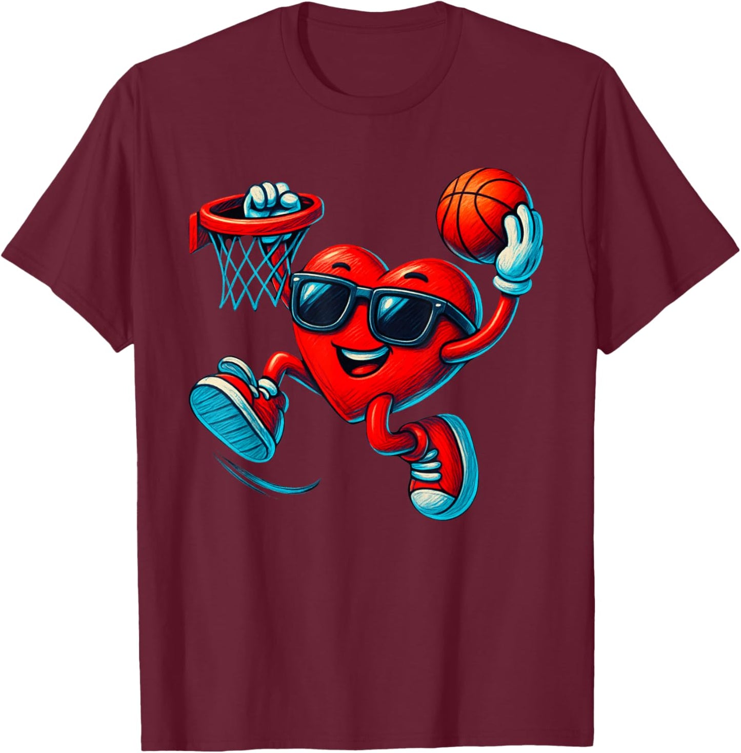 Valentines Day Basketball Funny Red Heart Love Boys Kids T-Shirt - T-Shirt | Maroon