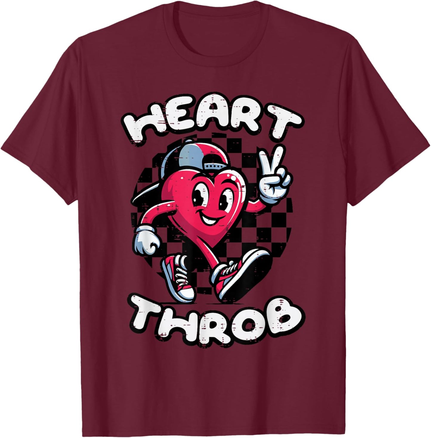 Valentines Day Heart Throb Peace Retro Groovy Boys Kids Men T-Shirt - T-Shirt | Maroon