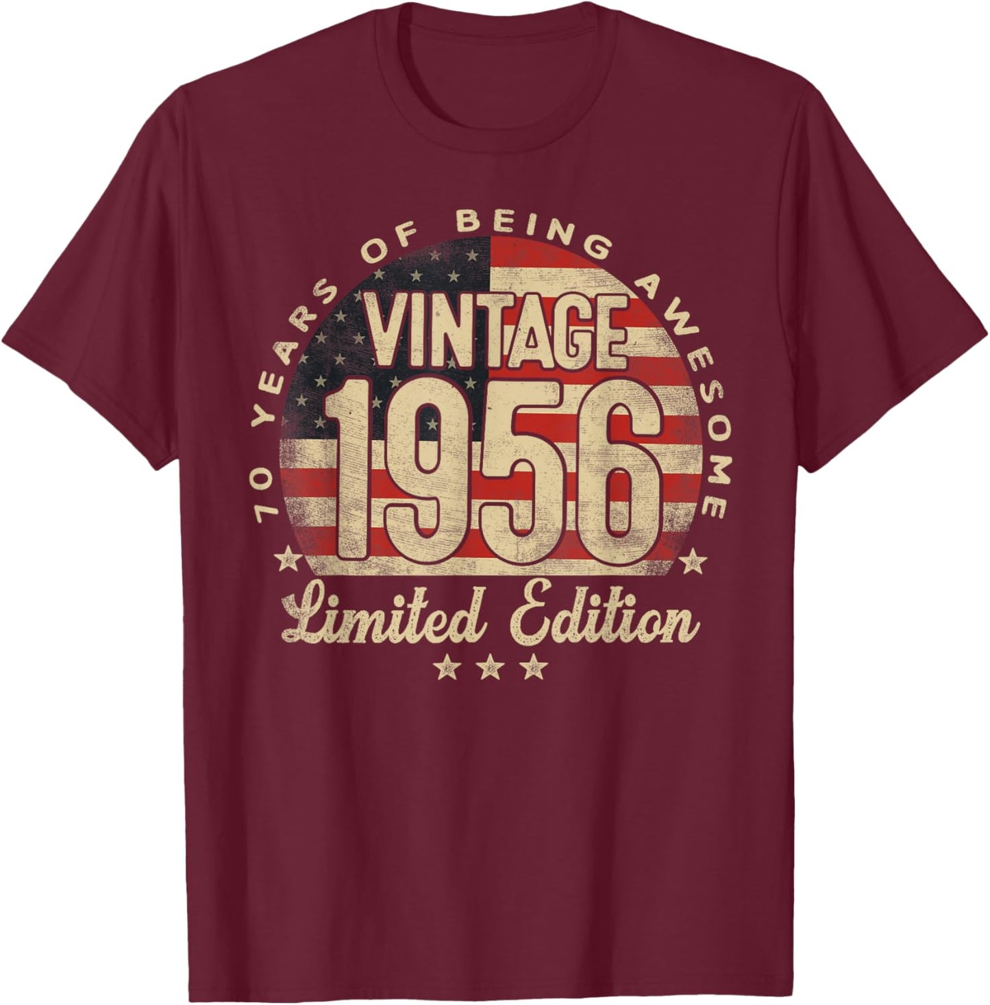 Vintage 1956 Limited Edition USA Flag 70-Year-Old Age 70 T-Shirt - T-Shirt | Maroon