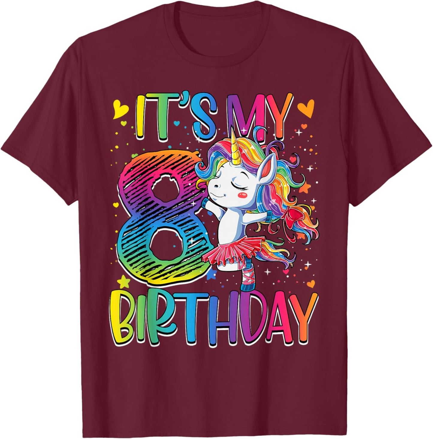 It’s My 8th Birthday Unicorn Outfit for 8 Year Old Girls T-Shirt - T-Shirt | Maroon