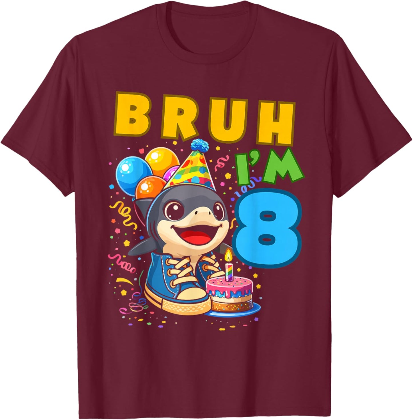 Bruh I'm 8 Year Old Birthday 8th Birthday Tralalero Tralala T-Shirt - T-Shirt | Maroon