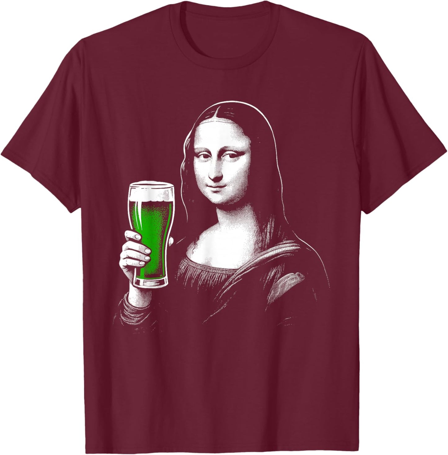 Mona Lisa St Patty's Shamrock Beer Funny St Patrick's Day T-Shirt - T-Shirt | Maroon