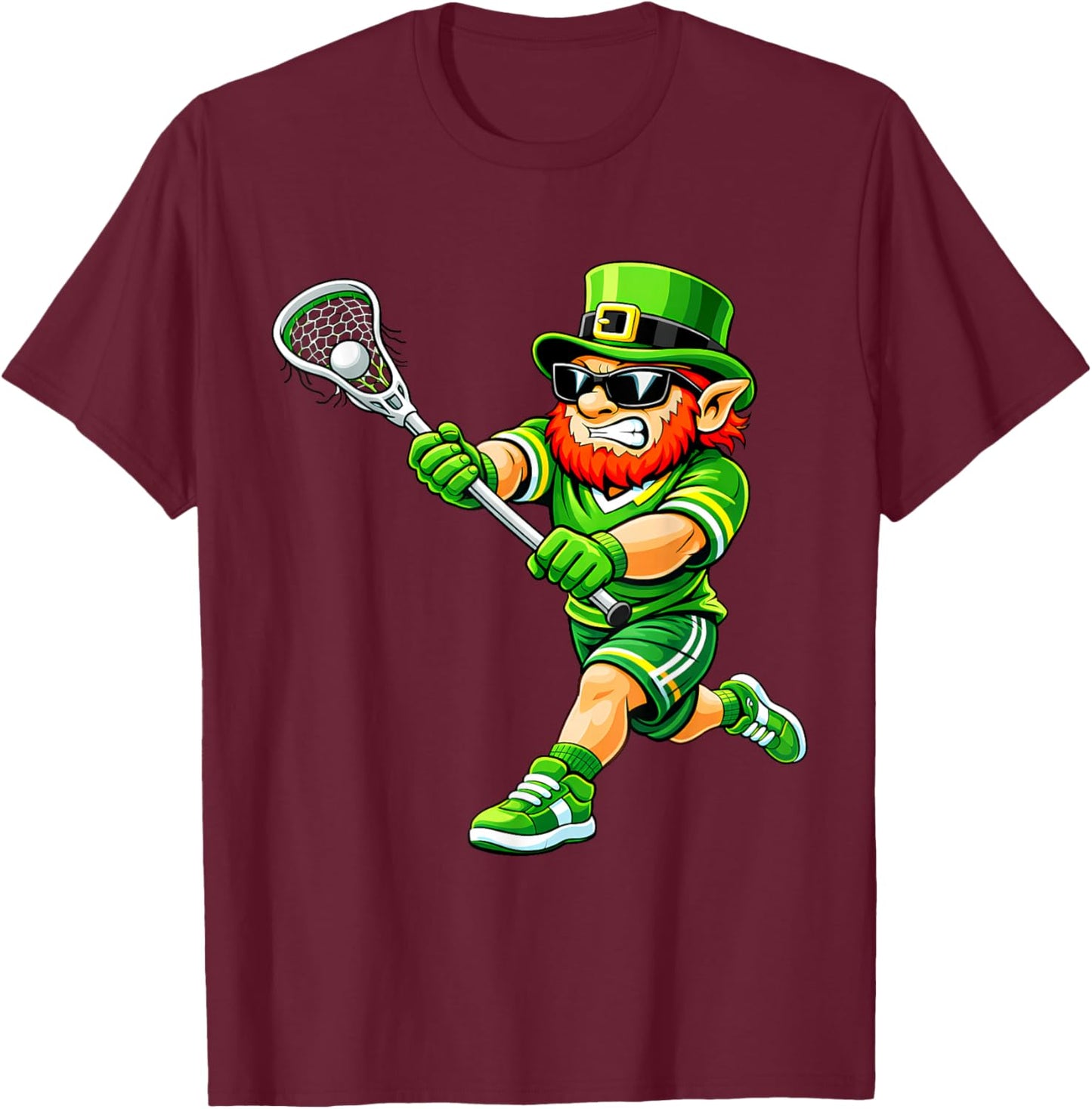Lacrosse St Patricks Day Boys Men Kids Lax Green Leprechaun T-Shirt - T-Shirt | Maroon