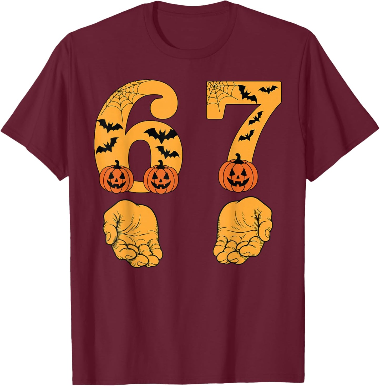 Funny Six Seven Meme Hands Gesture Gen Alpha Slang Halloween T-Shirt - T-Shirt | Maroon