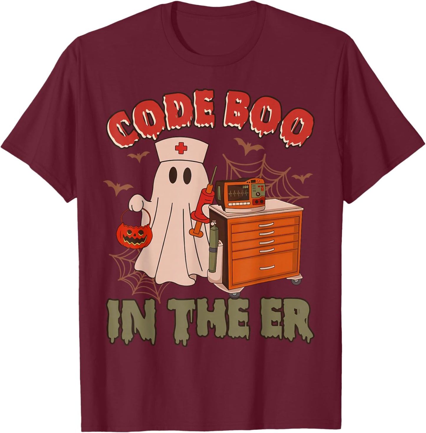 Retro Code Boo in The ER ICU Nurses Boo-JEE Ghost Halloween T-Shirt - T-Shirt | Maroon