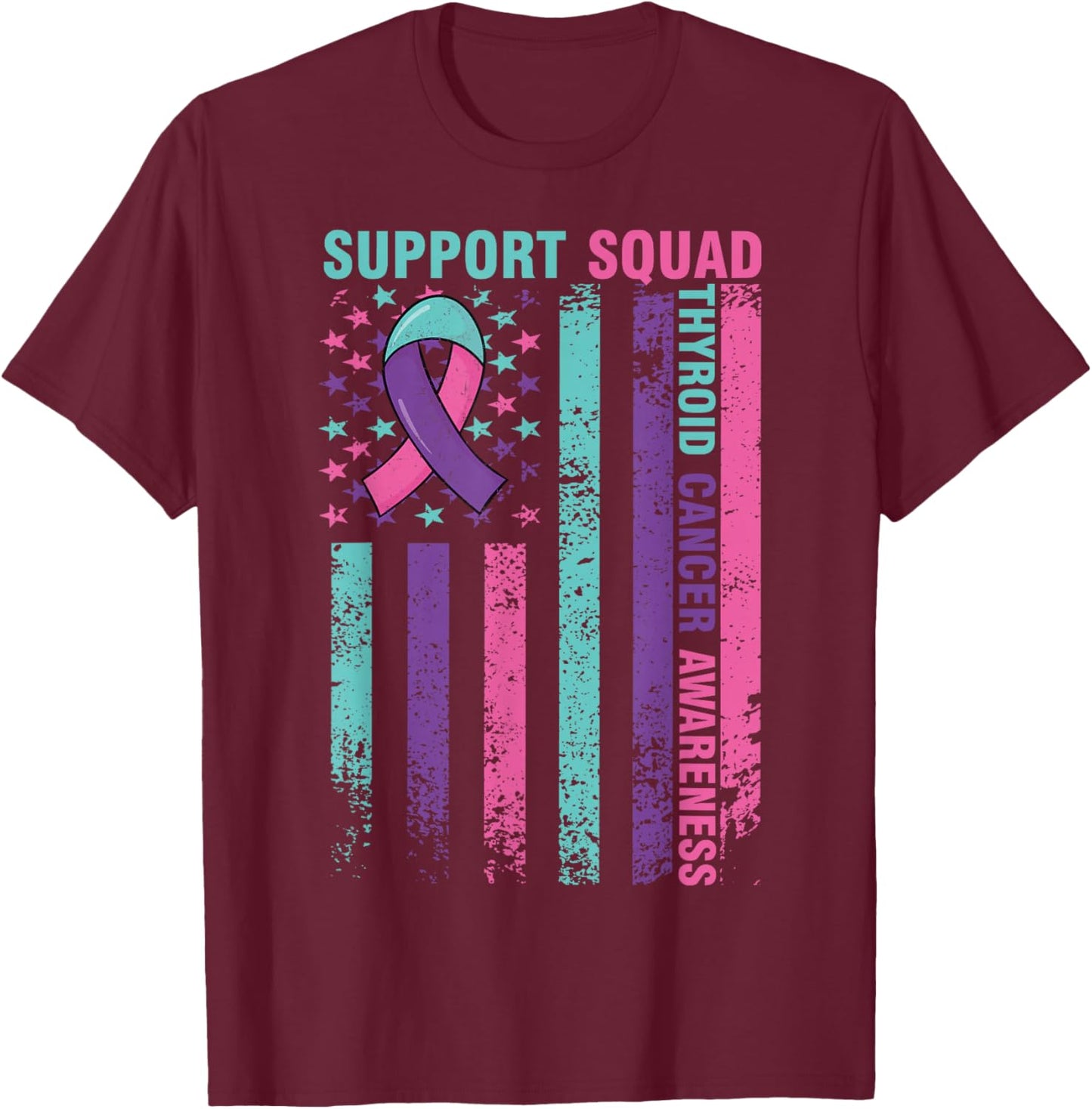 Support Squad Thyroid Cancer Awareness Flag Thyroid Awarenes T-Shirt - T-Shirt | Maroon