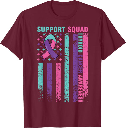 Support Squad Thyroid Cancer Awareness Flag Thyroid Awarenes T-Shirt - T-Shirt | Maroon