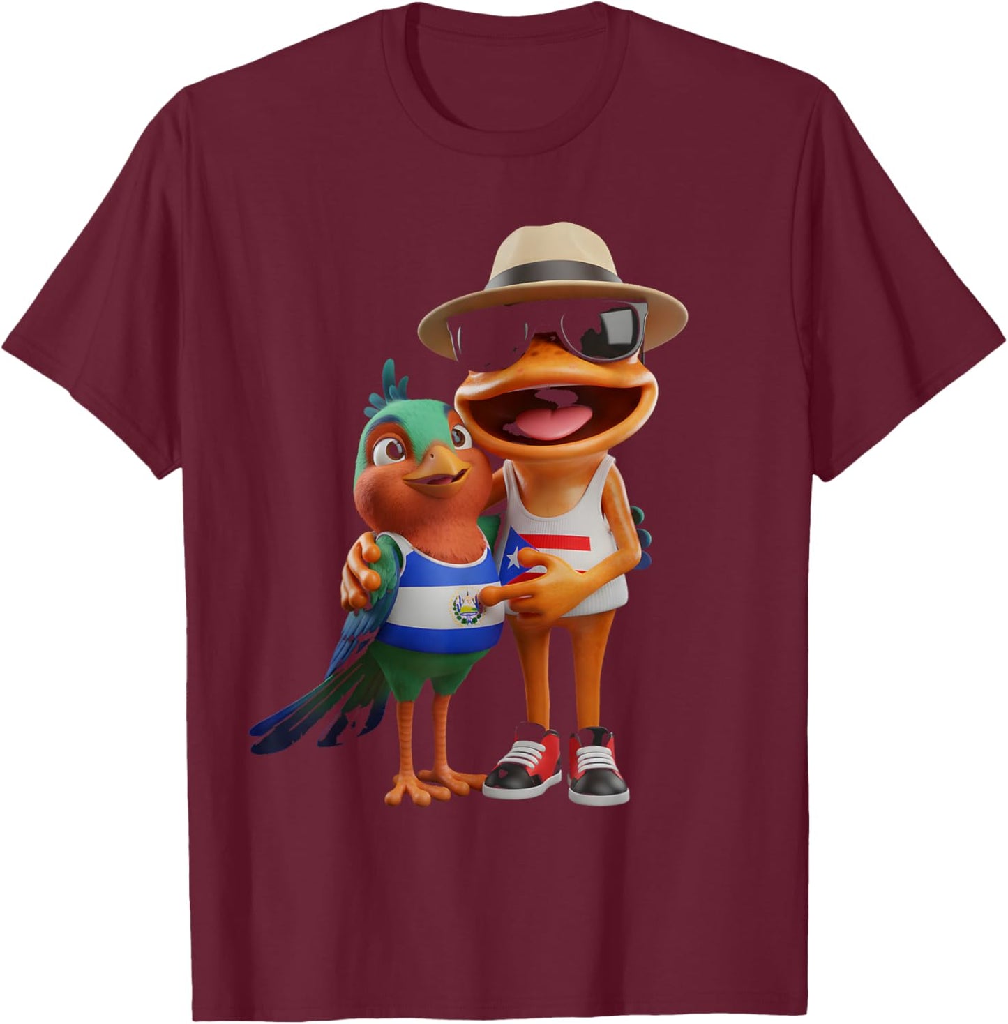Puerto Rico El Salvador Frogs Coqui Taino Boriken T-Shirt - T-Shirt | Maroon