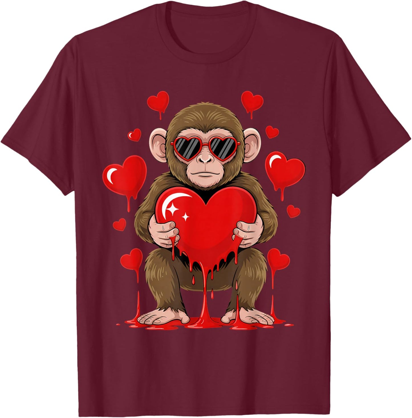 Valentines Day Cute Valentine Monkey Lover T-Shirt - T-Shirt | Maroon
