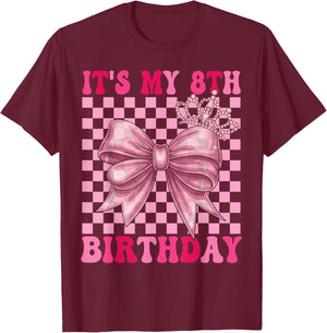 Its My 8th Birthday Girl Coquette Bow 8 Year Old Party Girl T-Shirt - T-Shirt | Maroon