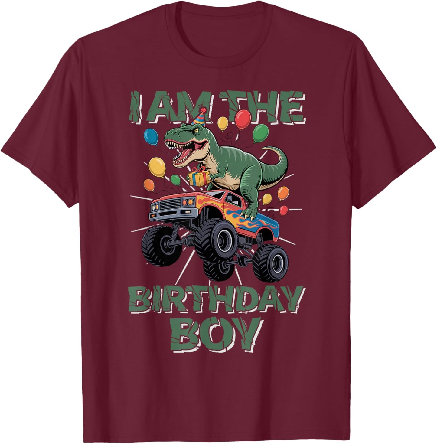 I Am The Birthday Party Outfit Monster Truck Auntie T-Shirt - T-Shirt | Maroon