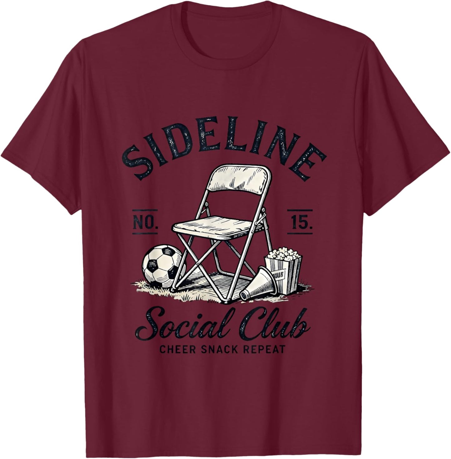 Sideline Social Club Cheer Snack Repeat Soccer Mom Dad T-Shirt - T-Shirt | Maroon