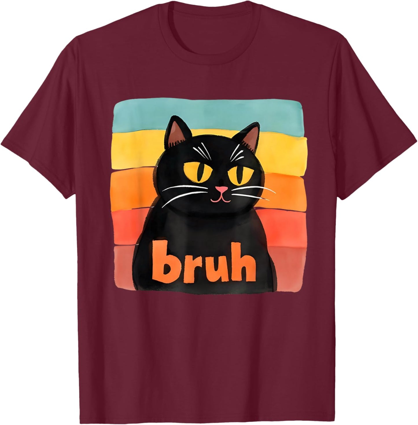 Funny Meme Saying Bruh Retro Cat T-Shirt - T-Shirt | Maroon