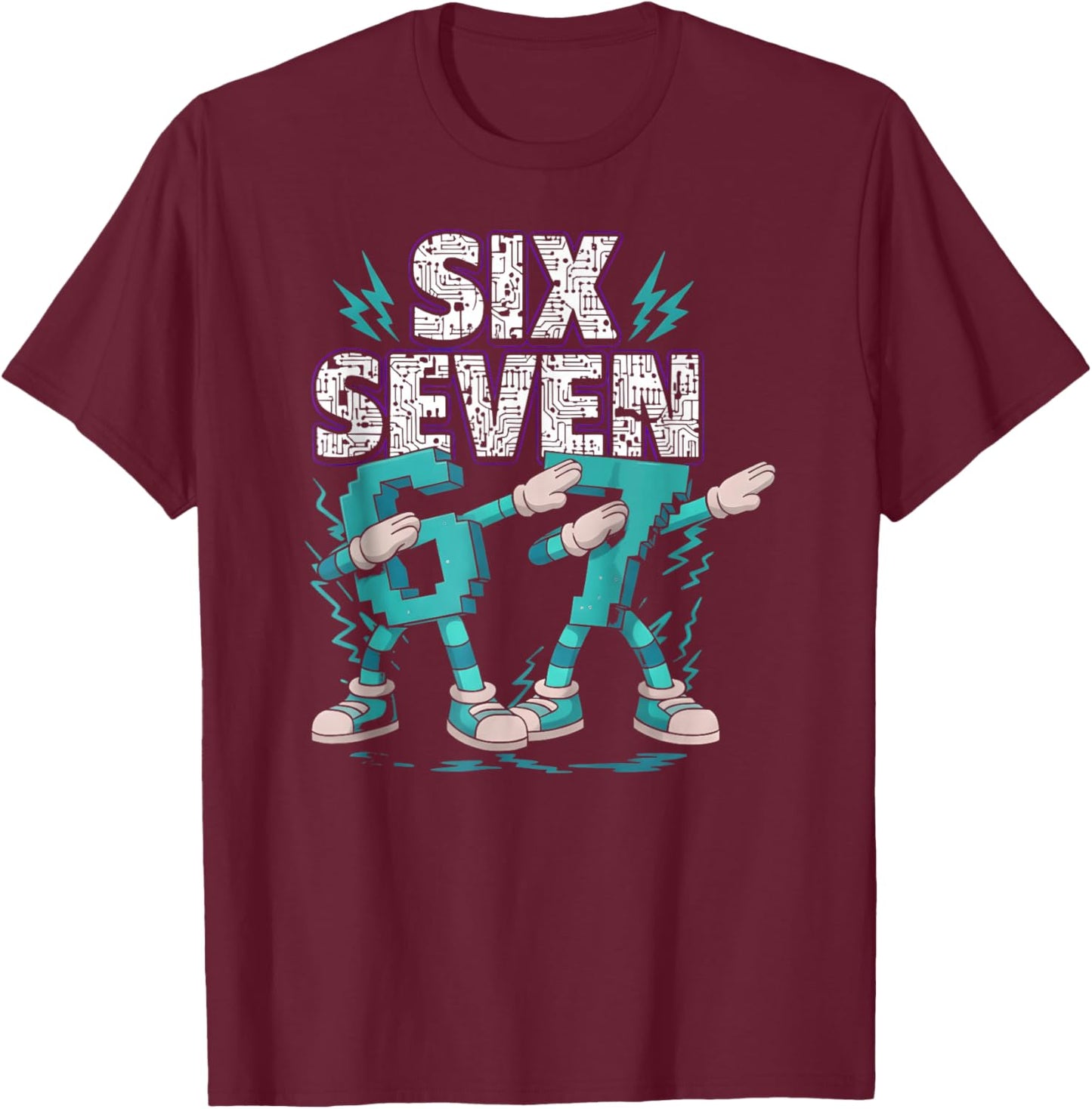 Meme 67 Dabbing Six Seven 6 7 Brainrot Fun Boys Kids T-Shirt - T-Shirt | Maroon