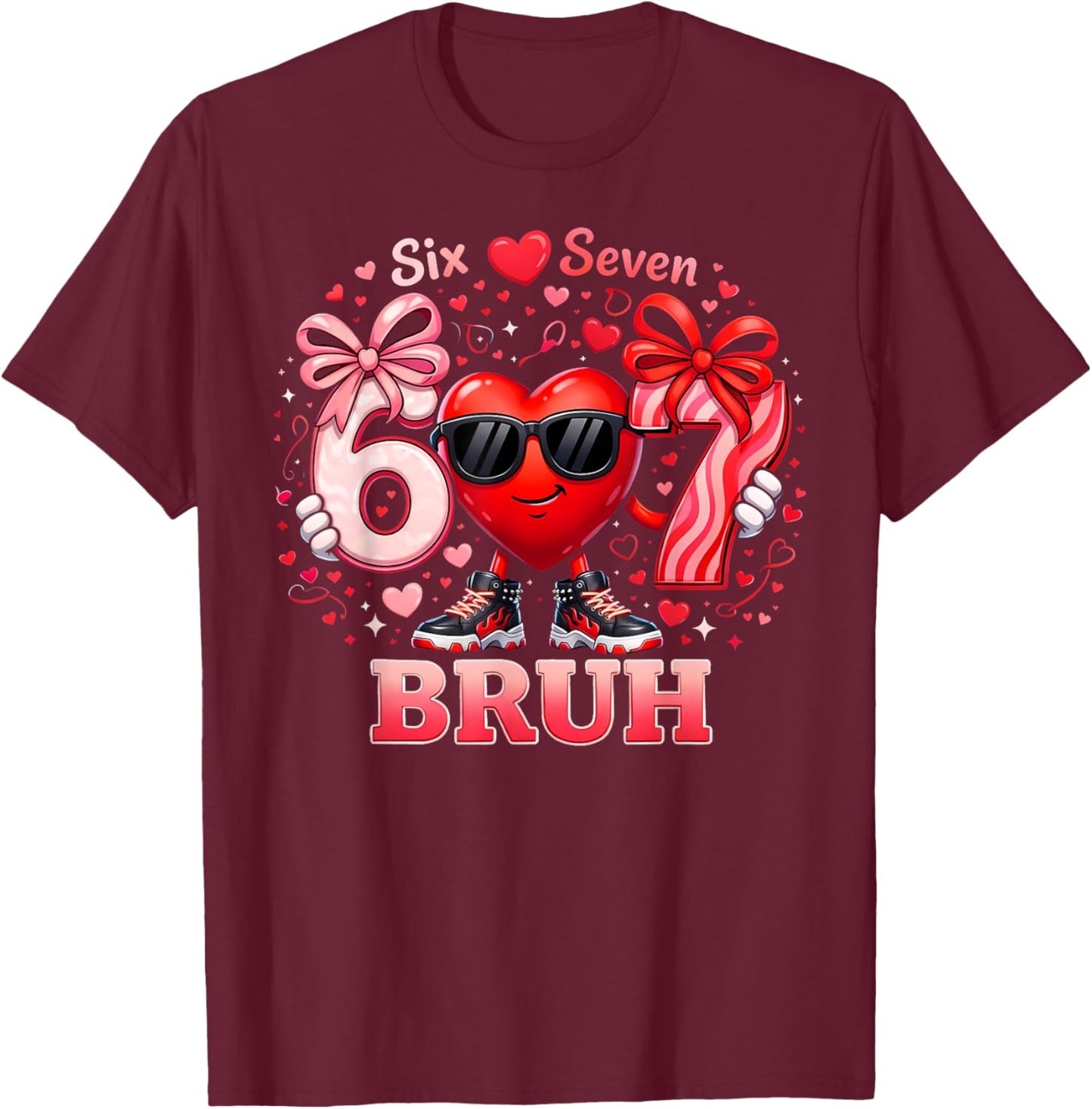 Bruh 67 Six Seven Heart Dabbing Valentines Day Boys T-Shirt - T-Shirt | Maroon