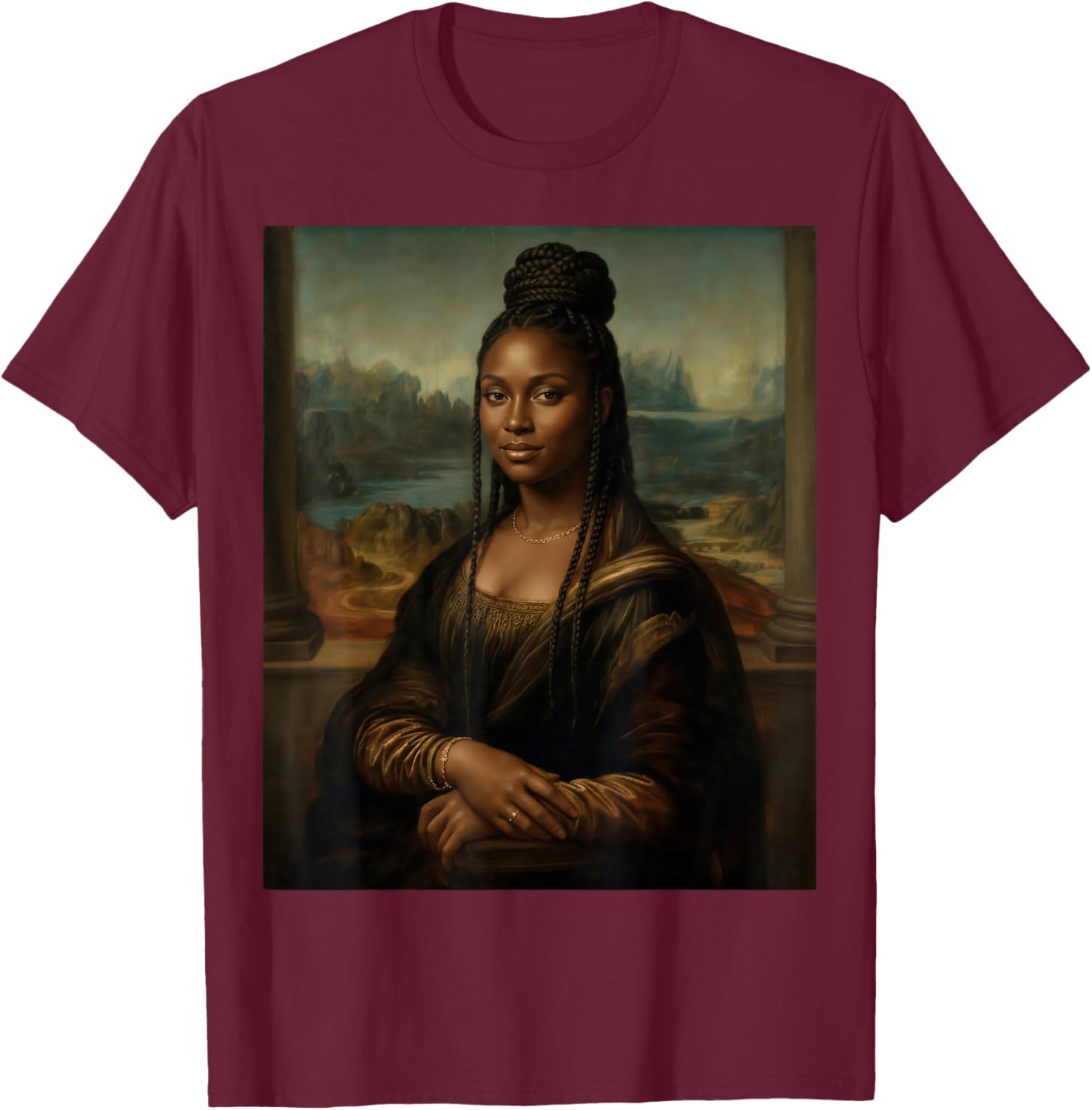 Black Mona Lisa Woman Juneteenth African Melanin Pride T-Shirt - T-Shirt | Maroon