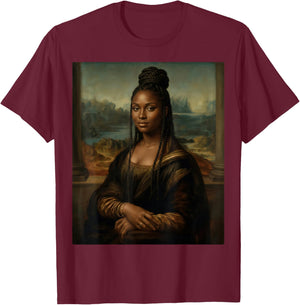 Black Mona Lisa Woman Juneteenth African Melanin Pride T-Shirt - T-Shirt | Maroon
