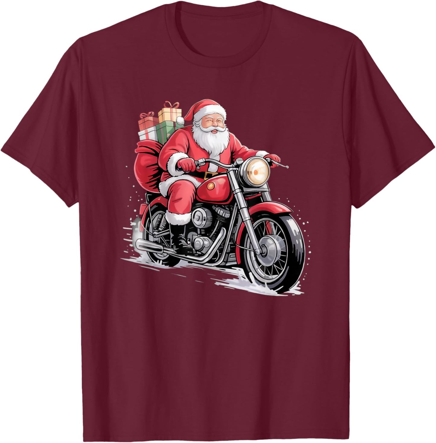 Santa Motorcycle Christmas Holiday Ride Festive T-Shirt - T-Shirt | Maroon