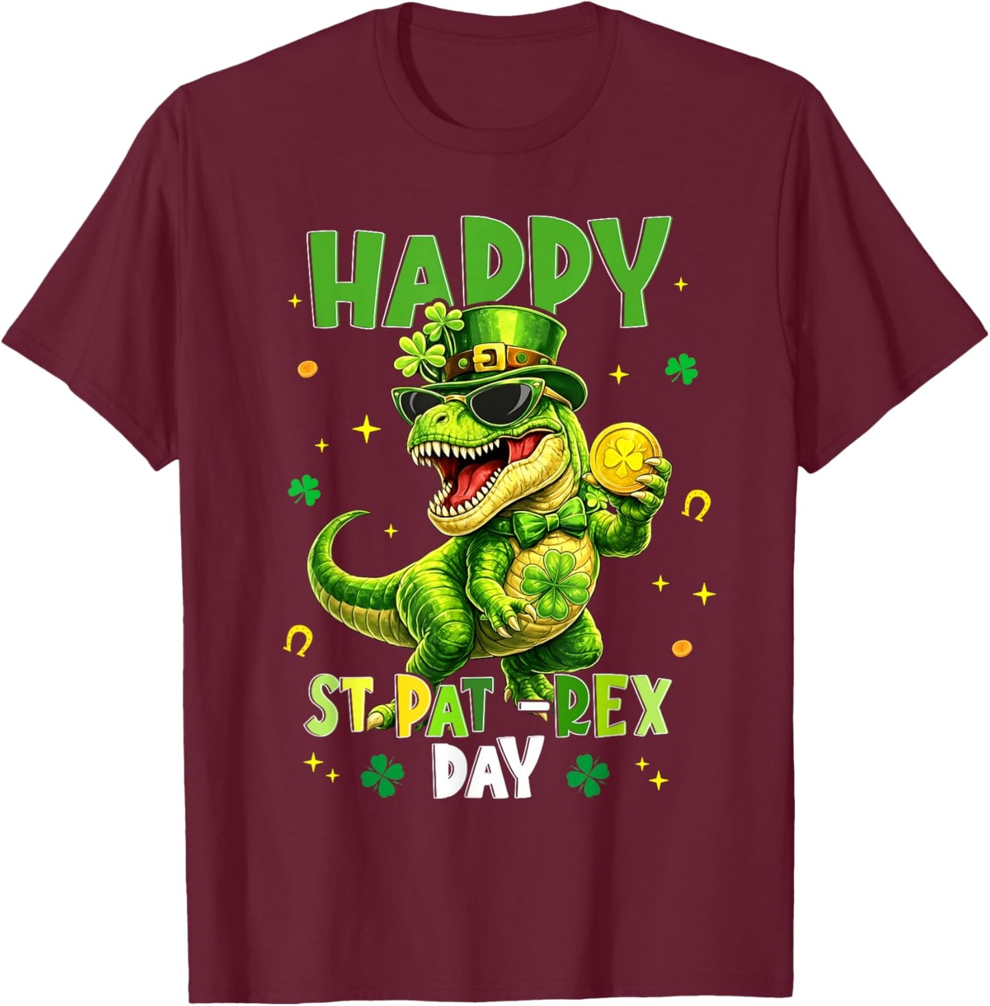 Happy St Patricks Day Pa-trex Dinosaur Shamrock Boys Kids T-Shirt - T-Shirt | Maroon