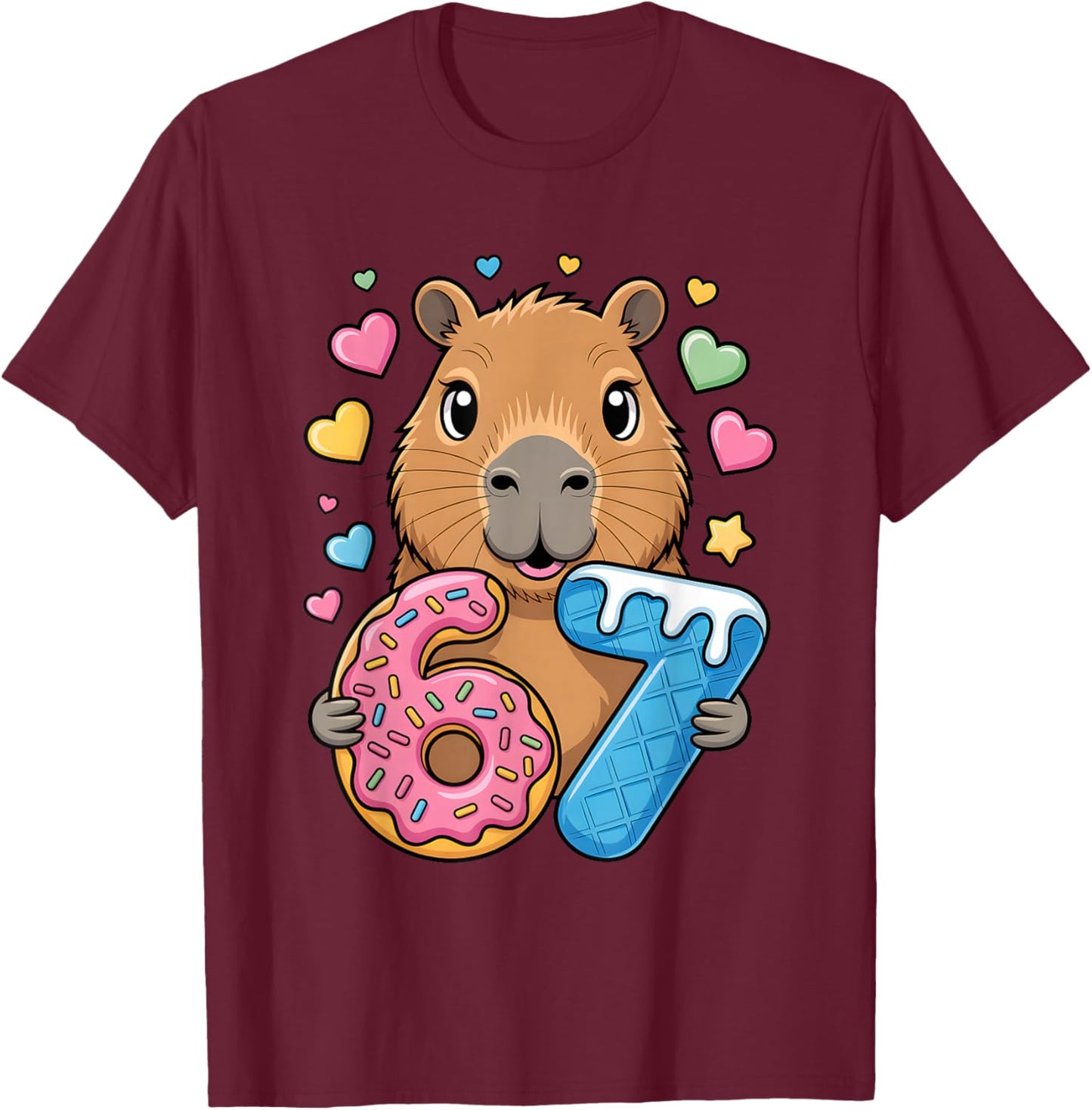 Funny Capybara Six Seven Bruh Meme 67 Gen Alpha Kids Men T-Shirt - T-Shirt | Maroon