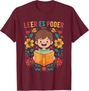 Funny Spanish Teacher Librarian Appreciation Leer ES Poder T-Shirt - T-Shirt | Maroon