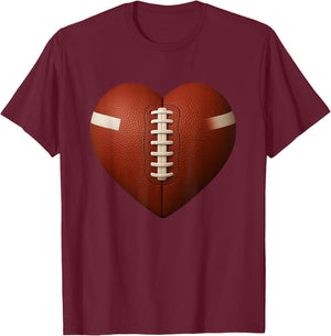 Football Heart Shape American Football Valentines Day Boys T-Shirt - T-Shirt | Maroon