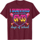 I Survived 67+33 Days of School 100 Days 6 7 Kids Boys Girls T-Shirt - T-Shirt | Maroon