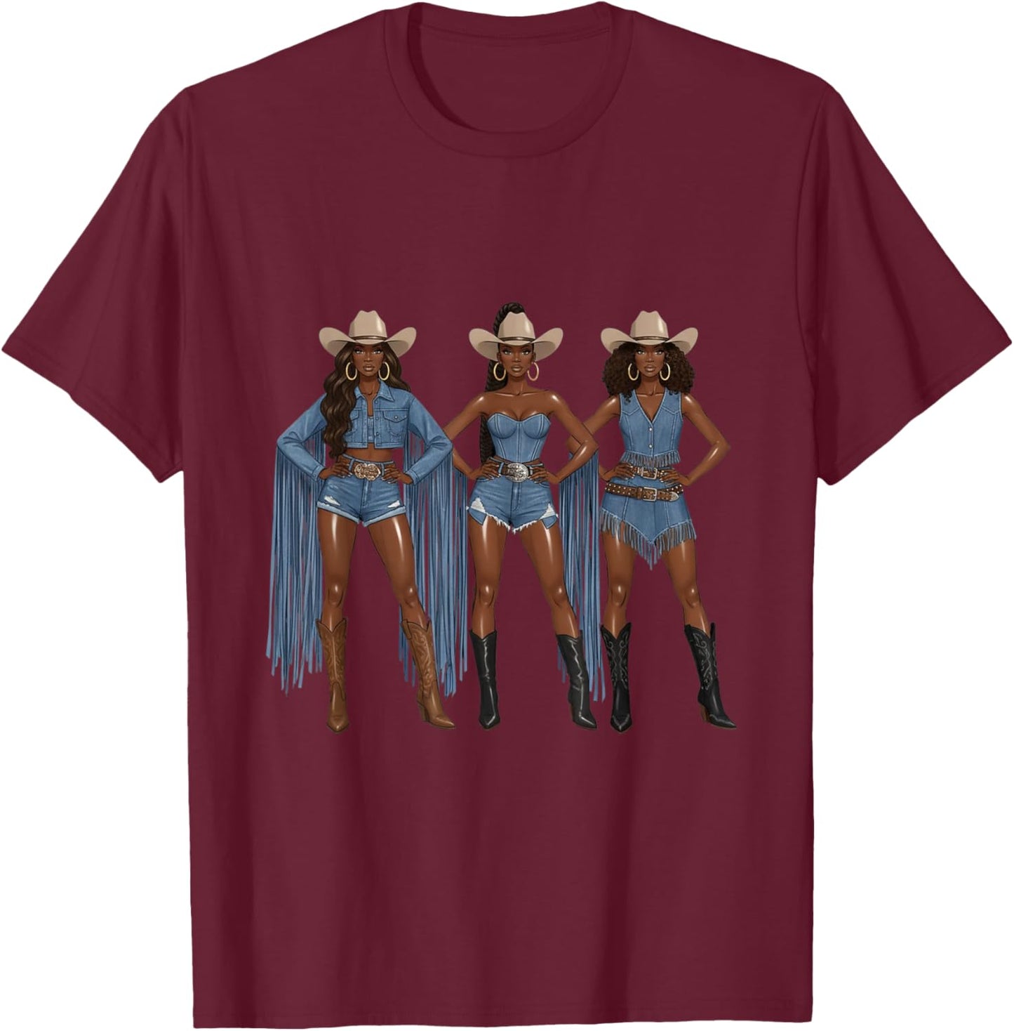 Black African American Cowgirl Texas Western Country Rodeo T-Shirt - T-Shirt | Maroon